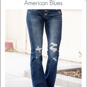 Kancan distressed wide leg jean